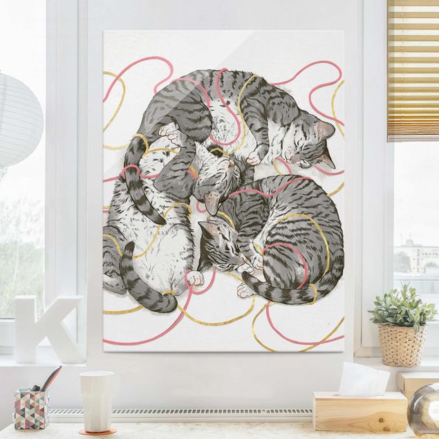 Glasschilderijen Illustration Grey Cat Painting