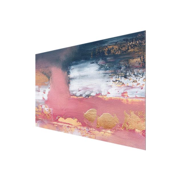 Glasschilderijen Pink Storm With Gold