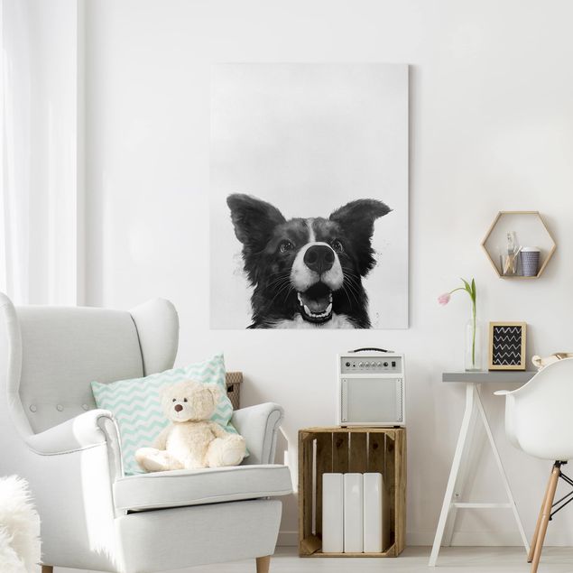 Canvas schilderijen Illustration Dog Border Collie Black And White Painting
