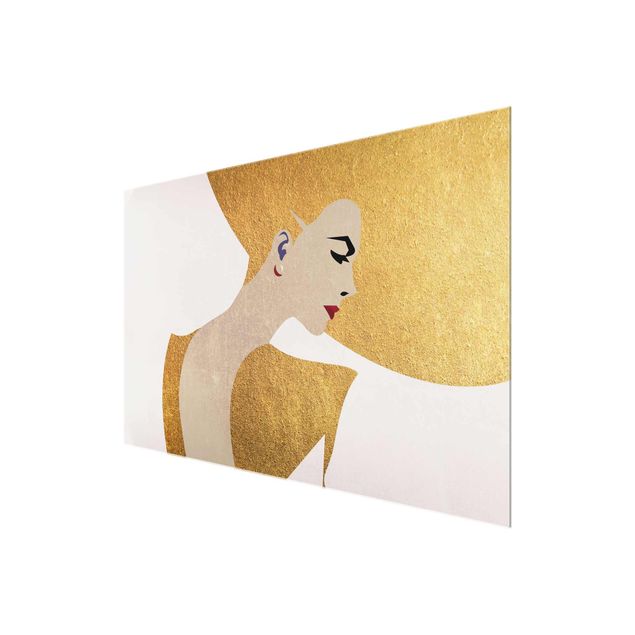 Glasschilderijen Lady With Hat Golden