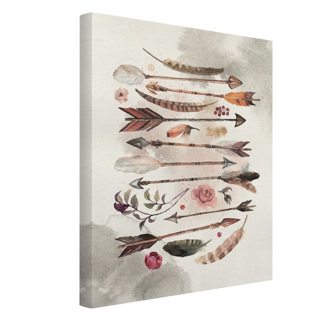 Canvas schilderijen Boho Arrows And Feathers - Watercolour