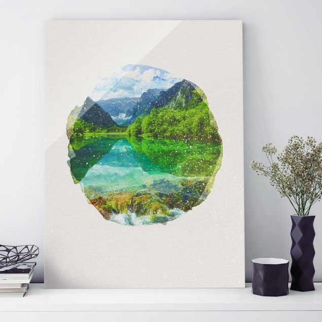 Glasschilderijen WaterColours - Mountain Lake With Mirroring
