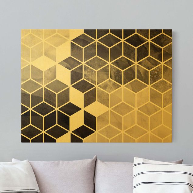 Canvas schilderijen - Goud Golden Geometry - Black And White