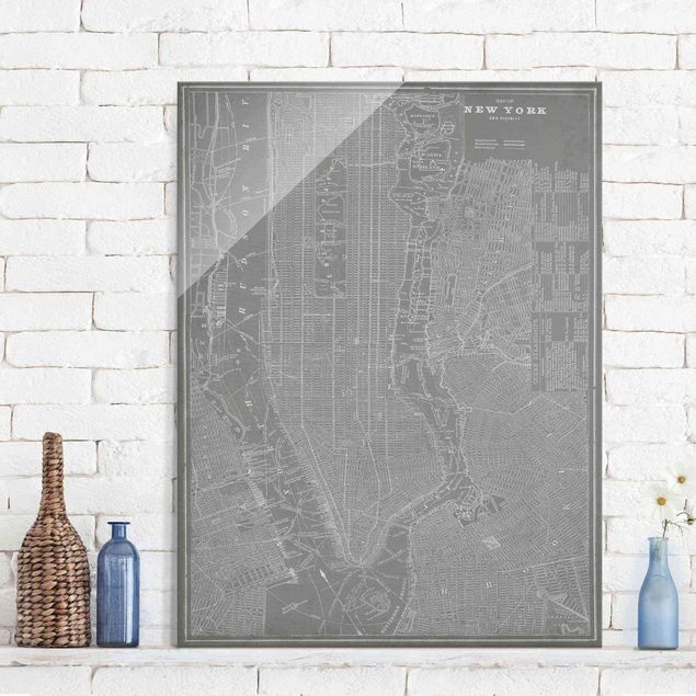 Magnettafel Glas Vintage Map New York Manhattan