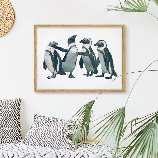 Ingelijste posters Illustration Penguins Black And White Watercolour