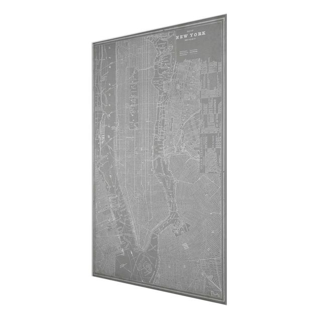Glasschilderijen Vintage Map New York Manhattan