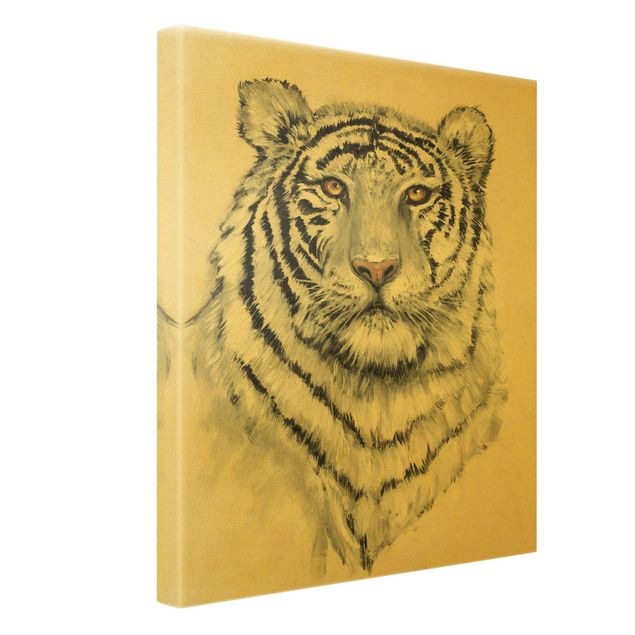 Canvas schilderijen - Goud Portrait White Tiger I