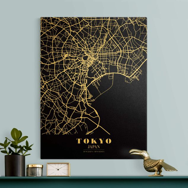 Canvas schilderijen - Goud Tokyo City Map - Classic Black