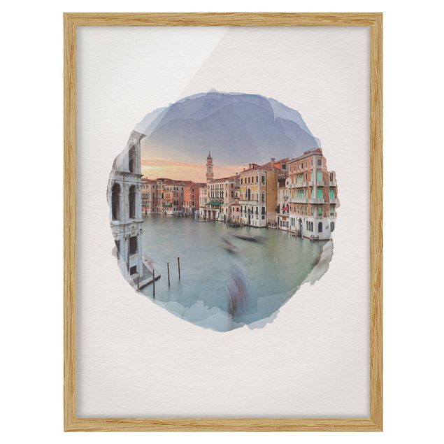 Ingelijste posters WaterColours - Grand Canal View From The Rialto Bridge Venice