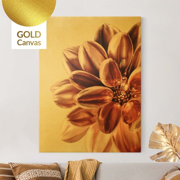 Canvas schilderijen - Goud Dahlia In Copper Gold