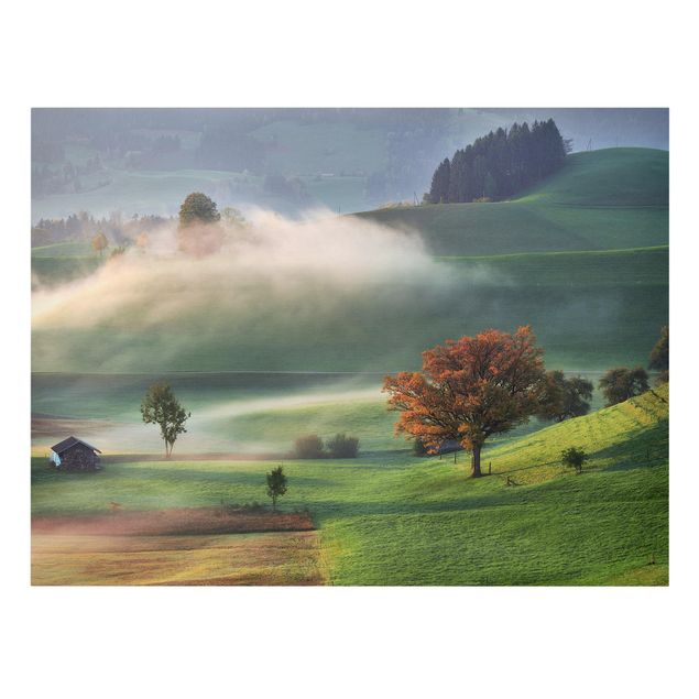 Canvas schilderijen Misty Autumn Day Switzerland