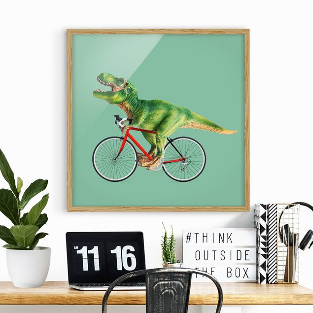Ingelijste posters Dinosaur With Bicycle