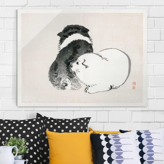 Magnettafel Glas Asian Vintage Drawing Black And White Pooch