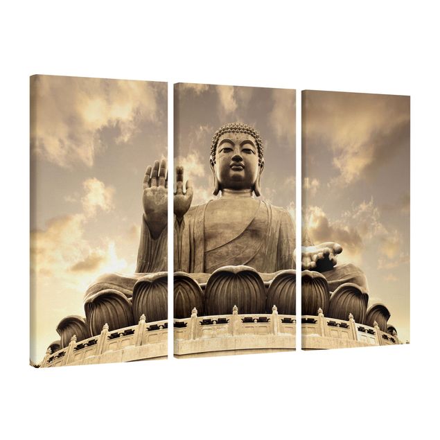 Canvas schilderijen - 3-delig Big Buddha Sepia