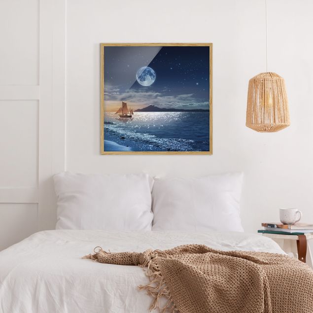 Ingelijste posters Moon Night Sea
