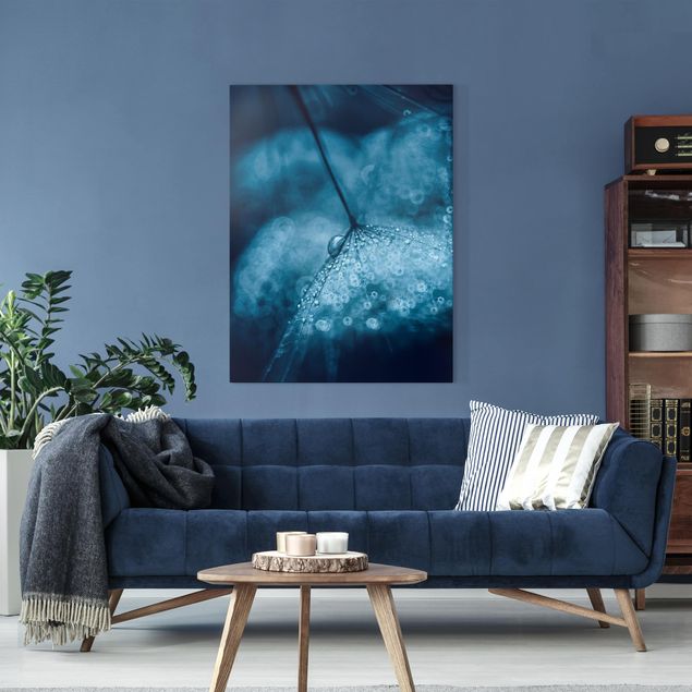 Canvas schilderijen Blue Dandelion In The Rain