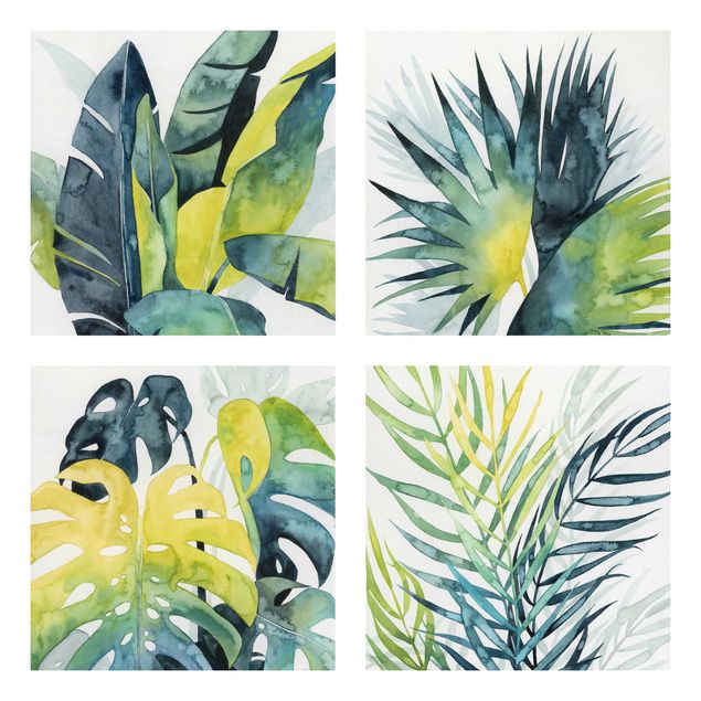 Canvas schilderijen - 4-delig Tropical Foliage Set I