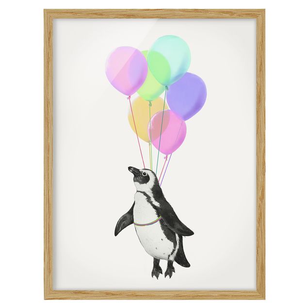 Ingelijste posters Illustration Penguin Pastel Balloons