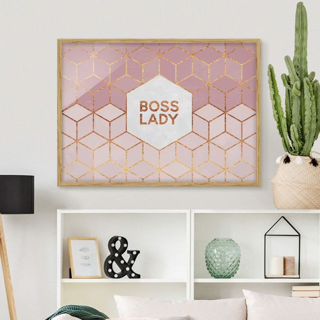 Ingelijste posters Boss Lady Hexagons Pink