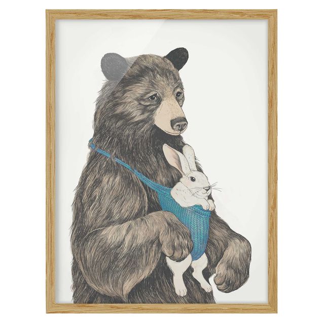 Ingelijste posters Illustration Bear And Bunny Baby