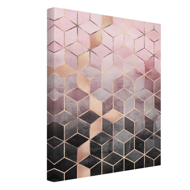 Canvas schilderijen Pink Grey Golden Geometry