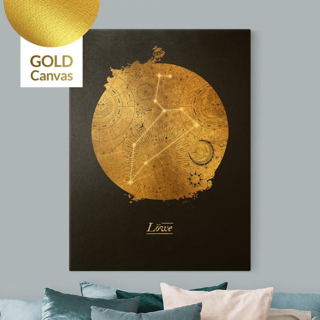 Canvas schilderijen - Goud Zodiac Sign Leo Gray Gold