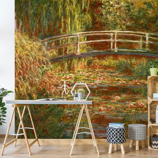 Fotobehang Claude Monet - Waterlily Pond And Japanese Bridge (Harmony In Pink)