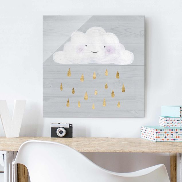 Glasschilderijen Cloud With Golden Raindrops