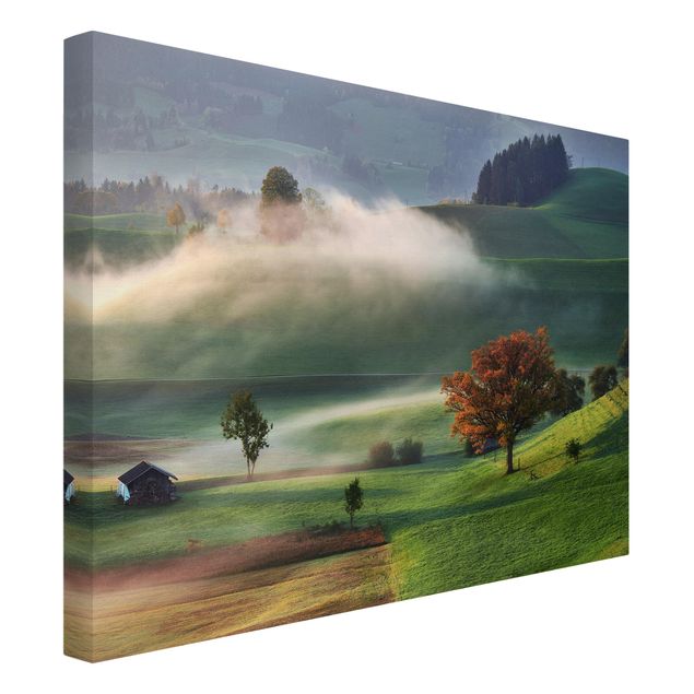 Canvas schilderijen Misty Autumn Day Switzerland