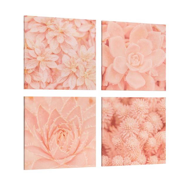 Canvas schilderijen - 4-delig Pink Flower Magic