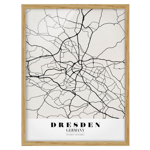 Ingelijste posters Dresden City Map - Classical