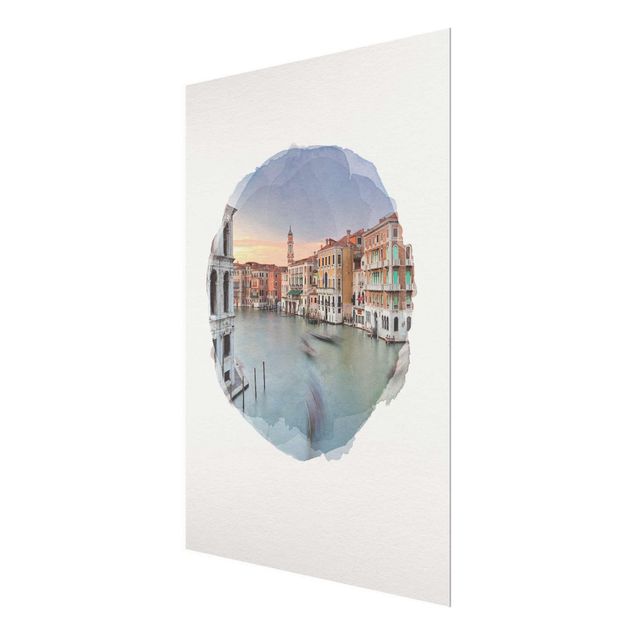 Glasschilderijen WaterColours - Grand Canal View From The Rialto Bridge Venice