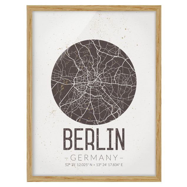 Ingelijste posters City Map Berlin - Retro