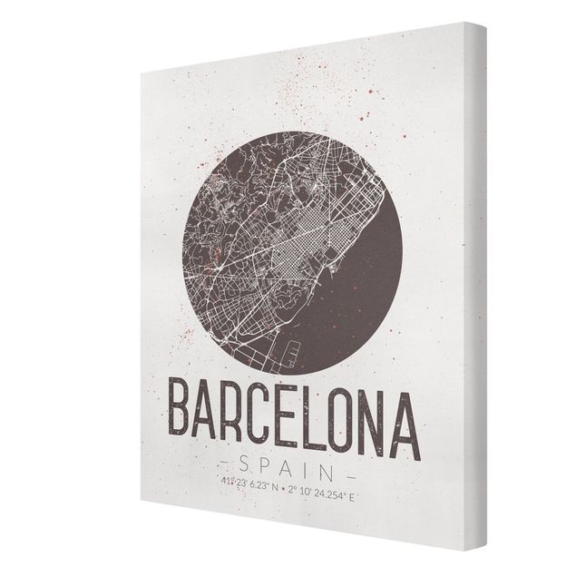 Canvas schilderijen Barcelona City Map - Retro