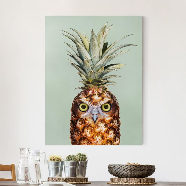 Canvas schilderijen Pineapple With Owl