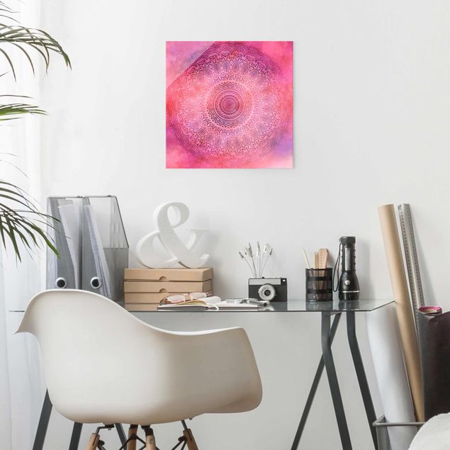 Glasschilderijen Watercolour Mandala Light Pink Violet