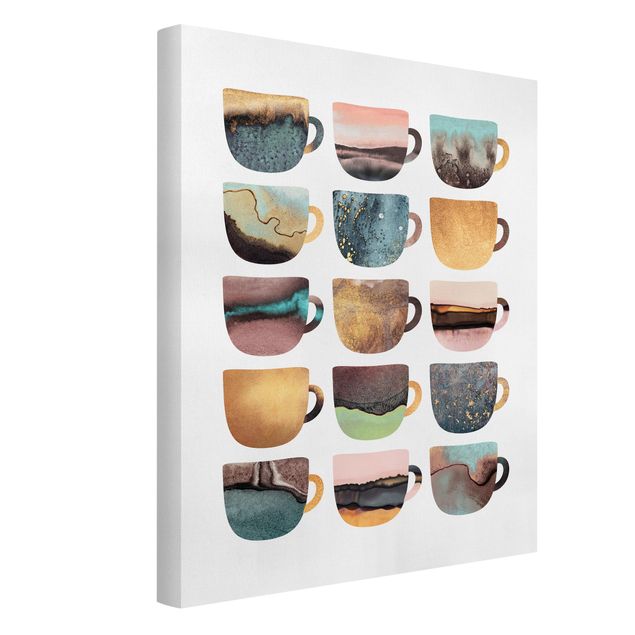Canvas schilderijen Colourful Coffee Mugs With Gold