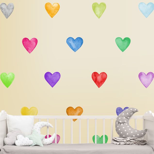 Muurstickers harts 35 Watercolour Hearts Different Colours