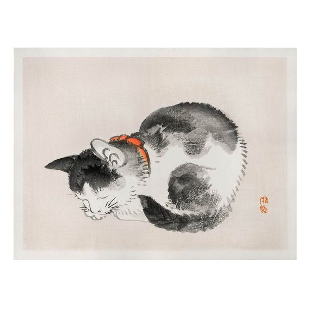 Canvas schilderijen Asian Vintage Drawing Sleeping Cat