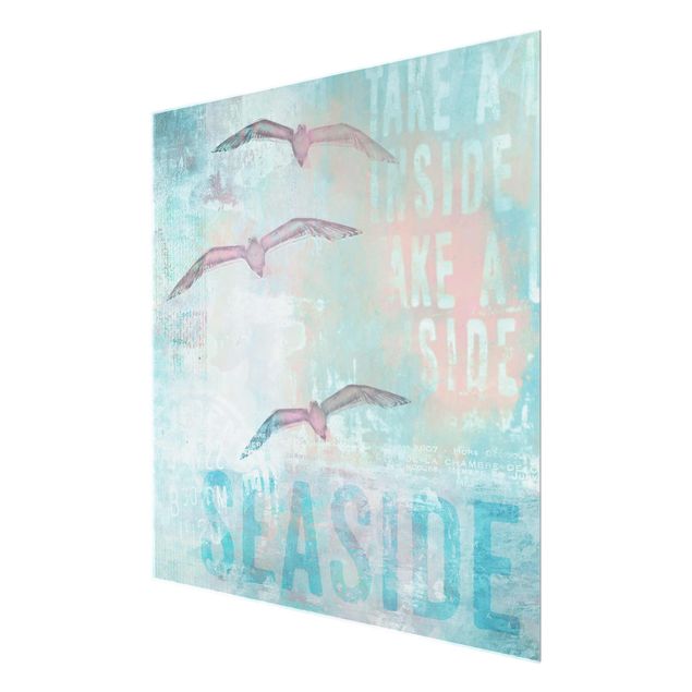 Glasschilderijen Shabby Chic Collage - Seagulls