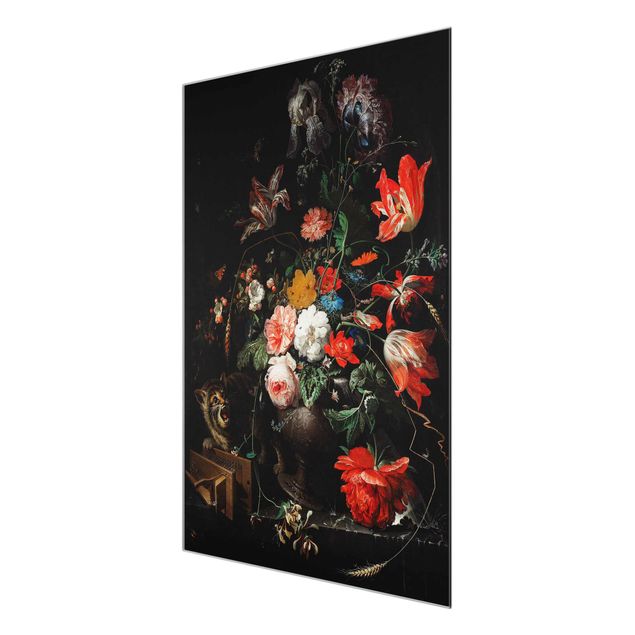 Glasschilderijen Abraham Mignon - The Overturned Bouquet