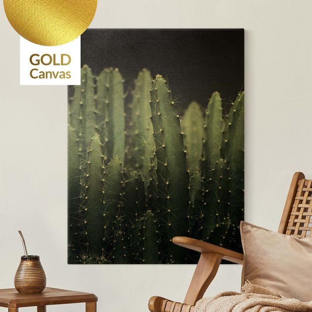 Canvas schilderijen - Goud Desert Cactus At Night