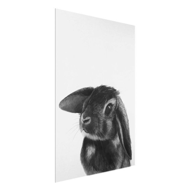 Glasschilderijen Illustration Rabbit Black And White Drawing