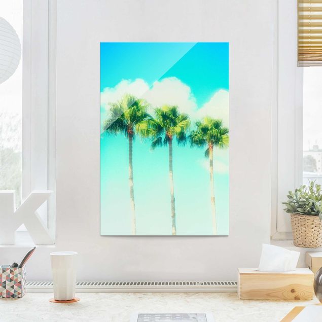 Magnettafel Glas Palm Trees Against Blue Sky