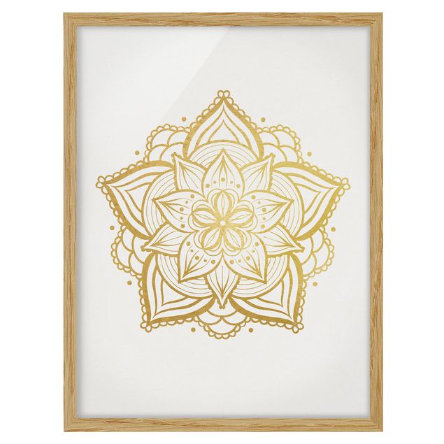 Ingelijste posters Mandala Flower Illustration White Gold