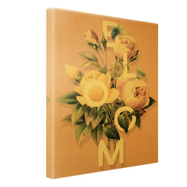 Canvas schilderijen - Goud Florale Typography - Bloom