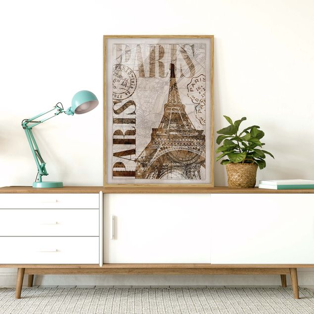 Ingelijste posters Shabby Chic Collage - Paris
