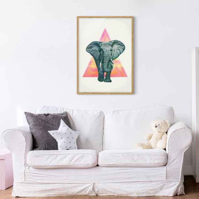 Ingelijste posters Illustration Elephant Front Triangle Painting