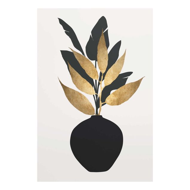 Glasschilderijen Graphical Plant World - Gold And Black