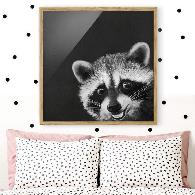 Ingelijste posters Illustration Racoon Black And White Painting